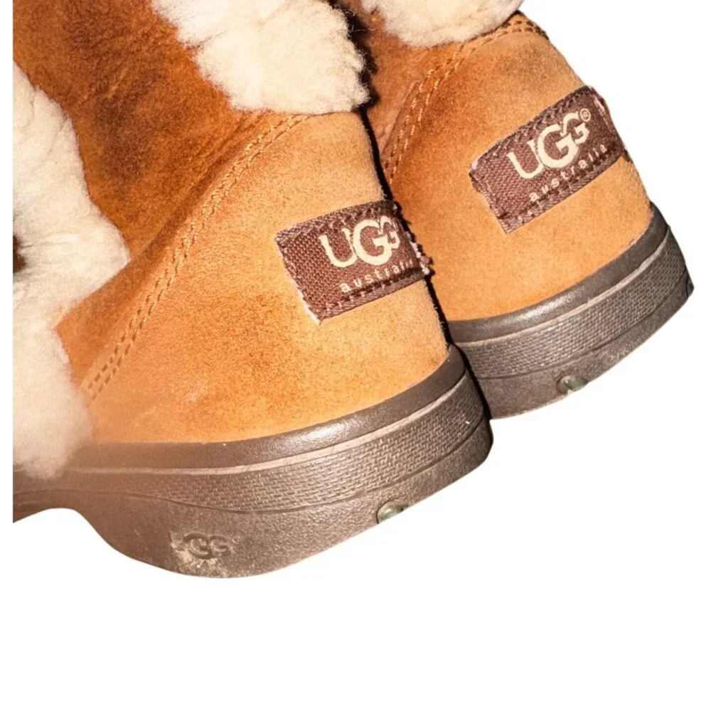 UGG Australia Sunburst Tall Boots W8 Chestnut Shearling Lined Suede Pre-Owned